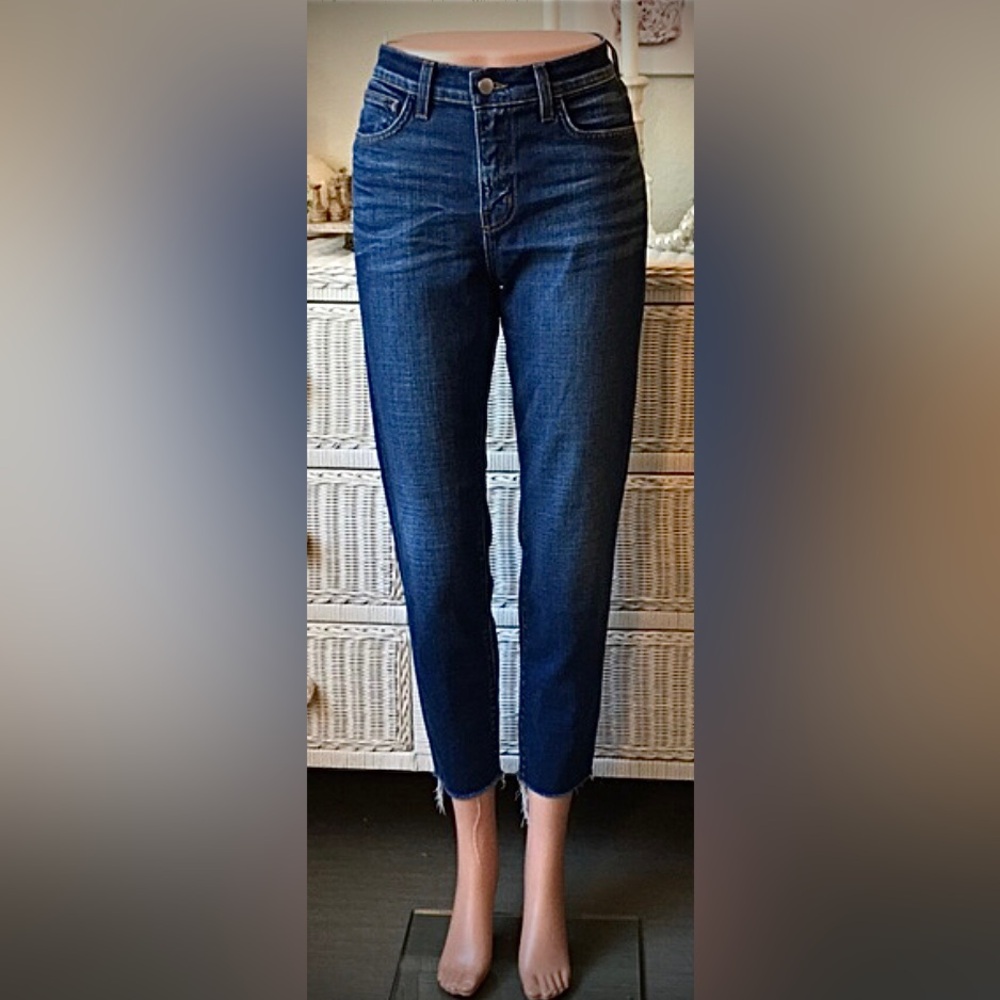 L'agence Cotton Jeans Skinny high waisted Distressed Hems dark blue wash size 26